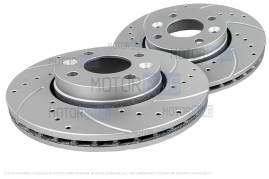 Вентилируемые передние тормозные диски МАВИКО PRO R15 с насечками и перфорацией для Лада Веста, Икс Рей, Ларгус, Renault Logan, Sandero, Megane, Clio, Nissan Micra, Note, Tiida