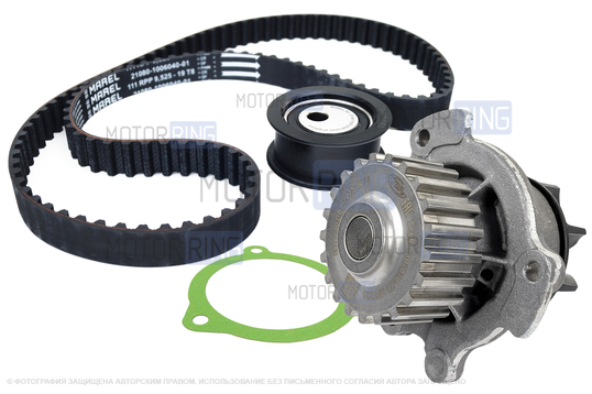Комплект ремня ГРМ Marel Standart с помпой ТЗА серии Стандарт для 8-клапанных ВАЗ 2108-21099, 2110-2112, 2113-2115, Лада Приора, Калина, Калина 2, Гранта в комплектации Стандарт, Ока_1