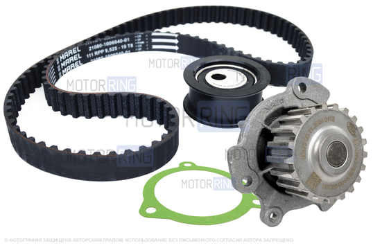 Комплект ремня ГРМ Marel Standart с помпой ТЗА серии Комфорт для 8-клапанных ВАЗ 2108-21099, 2110-2112, 2113-2115, Лада Приора, Калина, Калина 2, Гранта в комплектации Стандарт, Ока_1