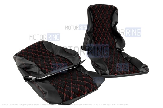 Обивка сидений (не чехлы) экокожа с алькантарой (цветная строчка Ромб/Квадрат) для ВАЗ 2108-21099, 2113-2115, 5-дверная Лада 4х4 (Нива) 2131