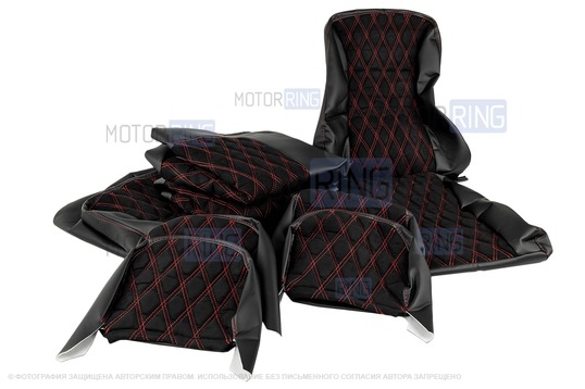 Обивка сидений (не чехлы) экокожа с алькантарой (цветная строчка Ромб/Квадрат) для ВАЗ 2108-21099, 2113-2115, 5-дверная Лада 4х4 (Нива) 2131