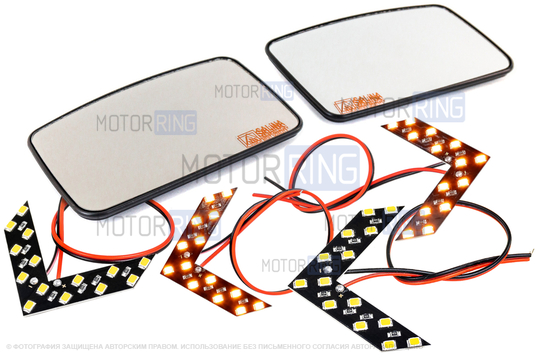 Комплект зеркальных элементов (стекол) SALINA старого образца с 4 встраиваемыми повторителями (нейтральный антиблик, обогрев) для Лада Приора_1
