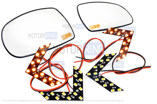 Комплект зеркальных элементов (стекол) SALINA старого образца с 2 встраиваемыми повторителями (нейтральный антиблик, обогрев) для Лада Калина_1