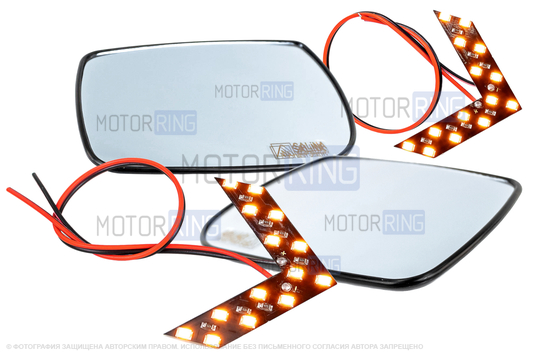 Комплект зеркальных элементов (стекол) SALINA Люкс с 2 встраиваемыми повторителями (нейтральный антиблик, обогрев) для Лада Калина, Калина 2, Гранта седан_1