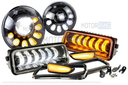 Светодиодные фары 90W c подфарниками Sal-Man 6 полос и повторителями Плазма для Лада 4х4, Нива Легенд_1