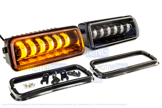 Светодиодные фары 90W c подфарниками Sal-Man 6 полос и повторителями Плазма для Лада 4х4, Нива Легенд