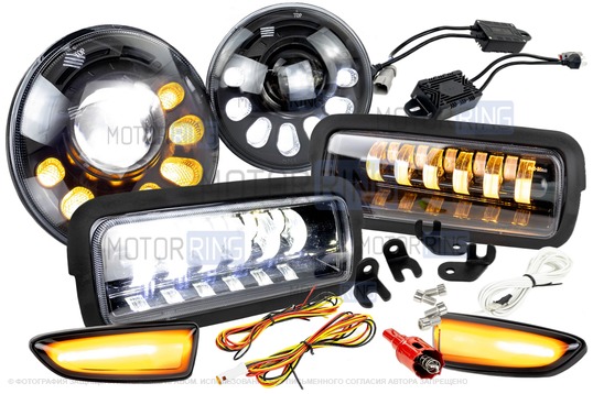 Светодиодные фары 90W c подфарниками Sal-Man 11 полос и повторителями Плазма для Лада 4х4, Нива Легенд_1