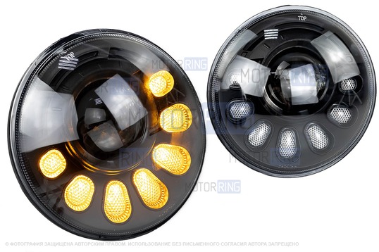 Светодиодные фары 90W c подфарниками Sal-Man 11 полос и повторителями Плазма для Лада 4х4, Нива Легенд