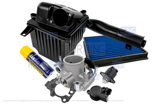 Комплект системы впуска MR (корпус воздушного фильтра из 5 частей, фильтр нулевого сопротивления, масляная пропитка, дроссельная заслонка 56мм, прокладка, датчик положения заслонки, РХХ) для Лада Калина с двигателем 1.6л_1