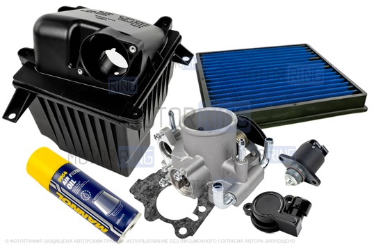 Комплект системы впуска MR (корпус воздушного фильтра из 2 частей, фильтр нулевого сопротивления, масляная пропитка, дроссельная заслонка 56мм, прокладка, датчик положения заслонки, РХХ) для Лада Калина с двигателем 1.6л_1