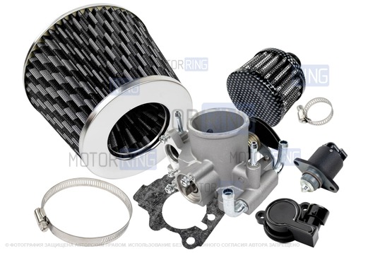 Комплект системы впуска MR нулевого сопротивления под Карбон (воздушный фильтр, фильтр картерных газов, дроссельная заслонка 54мм, прокладка, датчик положения заслонки, РХХ) для ВАЗ 2101-2107, 2108-21099, 2110-2112, 2113-2115, Лада Приора, Калина, Гранта_1