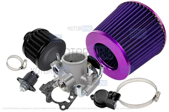 Комплект системы впуска MR нулевого сопротивления (фиолетовый воздушный фильтр, черный фильтр картерных газов, дроссельная заслонка 54мм, прокладка, датчик положения заслонки, РХХ) для ВАЗ 2101-2107, 2108-21099, 2110-2112, 2113-2115, Лада Приора, Калина, Гранта_1