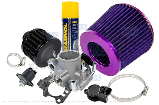 Комплект системы впуска MR нулевого сопротивления (фиолетовый воздушный фильтр, черный фильтр картерных газов, масляная пропитка, дроссельная заслонка 46мм, прокладка, датчик положения заслонки, РХХ) для ВАЗ 2101-2107, 2108-21099, 2110-2112, 2113-2115, Лада Приора, Калина, Гранта_1