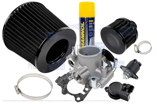 Комплект системы впуска MR нулевого сопротивления Черный (воздушный фильтр, фильтр картерных газов, масляная пропитка, дроссельная заслонка 52мм, прокладка, датчик положения заслонки, РХХ) для ВАЗ 2101-2107, 2108-21099, 2110-2112, 2113-2115, Лада Приора, Калина, Гранта_1