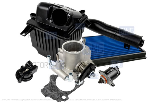 Комплект системы впуска MR (корпус воздушного фильтра из 5 частей, фильтр нулевого сопротивления, дроссельная заслонка 54мм, прокладка, датчик положения заслонки, РХХ) для Лада Калина с двигателем 1.6л_1