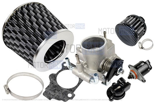 Комплект системы впуска MR нулевого сопротивления под Карбон (воздушный фильтр, фильтр картерных газов, дроссельная заслонка 54мм, прокладка, датчик положения заслонки, РХХ) для ВАЗ 2101-2107, 2108-21099, 2110-2112, 2113-2115, Лада Приора, Калина, Гранта_1