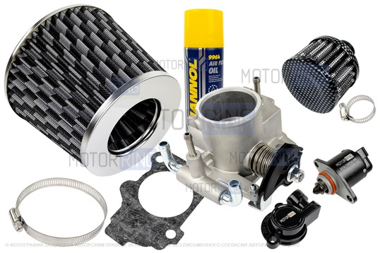 Комплект системы впуска MR нулевого сопротивления под Карбон (воздушный фильтр, фильтр картерных газов, масляная пропитка, дроссельная заслонка 54мм, прокладка, датчик положения заслонки, РХХ) для ВАЗ 2101-2107, 2108-21099, 2110-2112, 2113-2115, Лада Приора, Калина, Гранта_1