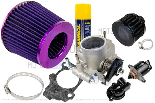 Комплект системы впуска MR нулевого сопротивления (фиолетовый воздушный фильтр, черный фильтр картерных газов, масляная пропитка, дроссельная заслонка 54мм, прокладка, датчик положения заслонки, РХХ) для ВАЗ 2101-2107, 2108-21099, 2110-2112, 2113-2115, Лада Приора, Калина, Гранта_1