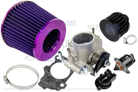 Комплект системы впуска MR нулевого сопротивления (фиолетовый воздушный фильтр, черный фильтр картерных газов, дроссельная заслонка 54мм, прокладка, датчик положения заслонки, РХХ) для ВАЗ 2101-2107, 2108-21099, 2110-2112, 2113-2115, Лада Приора, Калина, Гранта_1