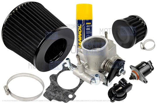 Комплект системы впуска MR нулевого сопротивления Черный (воздушный фильтр, фильтр картерных газов, масляная пропитка, дроссельная заслонка 54мм, прокладка, датчик положения заслонки, РХХ) для ВАЗ 2101-2107, 2108-21099, 2110-2112, 2113-2115, Лада Приора, Калина, Гранта_1