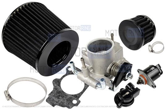 Комплект системы впуска MR нулевого сопротивления Черный (воздушный фильтр, фильтр картерных газов, дроссельная заслонка 54мм, прокладка, датчик положения заслонки, РХХ) для ВАЗ 2101-2107, 2108-21099, 2110-2112, 2113-2115, Лада Приора, Калина, Гранта_1