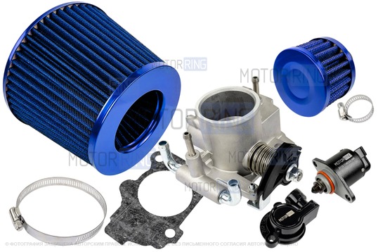 Комплект системы впуска MR нулевого сопротивления Синий (воздушный фильтр, фильтр картерных газов, дроссельная заслонка 52мм, прокладка, датчик положения заслонки, РХХ) для ВАЗ 2101-2107, 2108-21099, 2110-2112, 2113-2115, Лада Приора, Калина, Гранта_1