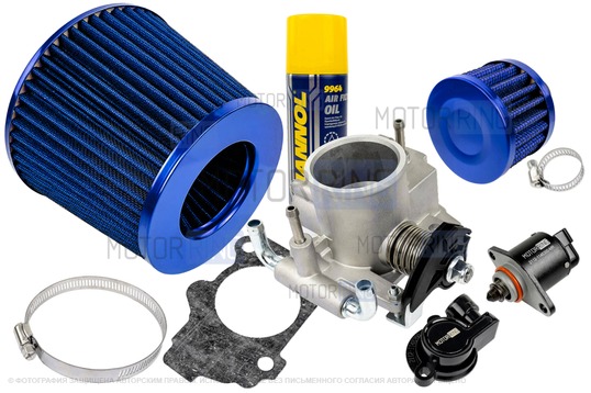 Комплект системы впуска MR нулевого сопротивления Синий (воздушный фильтр, фильтр картерных газов, масляная пропитка, дроссельная заслонка 52мм, прокладка, датчик положения заслонки, РХХ) для ВАЗ 2101-2107, 2108-21099, 2110-2112, 2113-2115, Лада Приора, Калина, Гранта_1