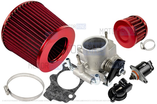 Комплект системы впуска MR нулевого сопротивления Красный (воздушный фильтр, фильтр картерных газов, дроссельная заслонка 56мм, прокладка, датчик положения заслонки, РХХ) для ВАЗ 2101-2107, 2108-21099, 2110-2112, 2113-2115, Лада Приора, Калина, Гранта_1