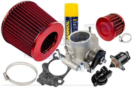 Комплект системы впуска MR нулевого сопротивления Красный (воздушный фильтр, фильтр картерных газов, масляная пропитка, дроссельная заслонка 54мм, прокладка, датчик положения заслонки, РХХ) для ВАЗ 2101-2107, 2108-21099, 2110-2112, 2113-2115, Лада Приора, Калина, Гранта_1