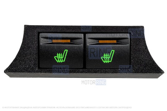 Блок кнопок обогрева сидений (зеленая подсветка, оранжевая индикация) в тоннель пола для Лада Гранта, Калина 2, Датсун_1