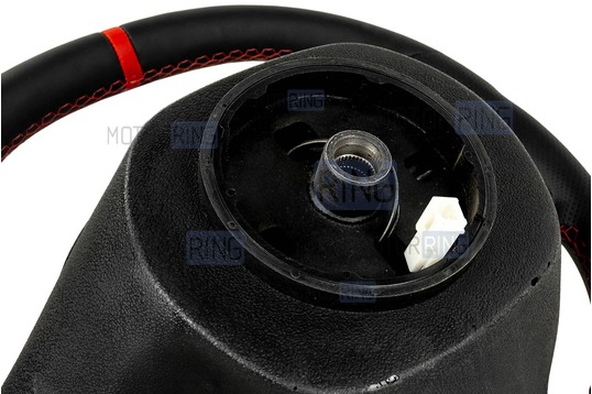 Анатомический руль в стиле Приоры полностью обшитый экокожей с красной строчкой и черной лаковой вставкой для ВАЗ 2110-2112 с европанелью, Лада Приора, Калина, Гранта, Нива Тревел, Шевроле Нива