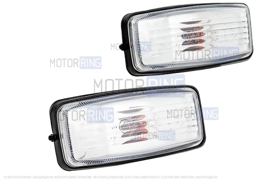 Повторители поворотов белые на передние крылья с защитными колпачками проводки для ВАЗ 2108-21099