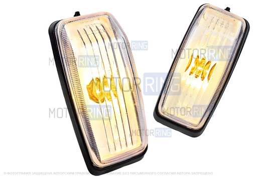 Повторители поворотов белые на передние крылья с защитными колпачками проводки для ВАЗ 2108-21099