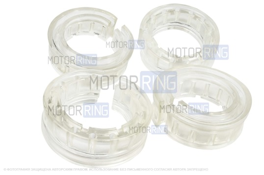 Прозрачные полиуретановые автобаферы (4 межвитковые проставки) в пружину для Лада, Рено, Датсун, Шевроле