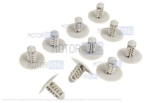 Комплект из десяти серых пистонов (ёжик) обивки капота для Лада Веста, Икс Рей, Ларгус, Ларгус FL, Калина 2, Гранта, Гранта FL_1