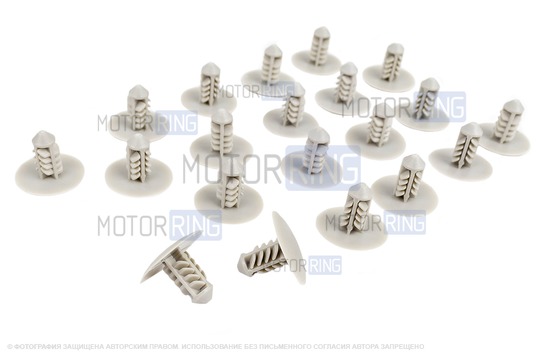 Комплект из двадцати серых пистонов (ёжик) обивки капота для Лада Веста, Икс Рей, Ларгус, Ларгус FL, Калина 2, Гранта, Гранта FL_1