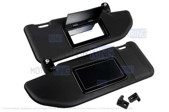 Черные солнцезащитные козырьки от Весты Спорт с зеркалом в комплекте с держателями для Лада Веста, Веста NG_1