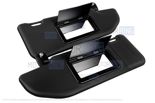 Черные солнцезащитные козырьки от Весты Спорт с зеркалом в комплекте с держателями для Лада Веста, Веста NG