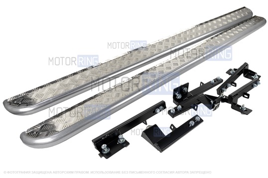 Защита порогов ТехноСфера с алюминиевым листом d51 для Лада Ларгус Кросс