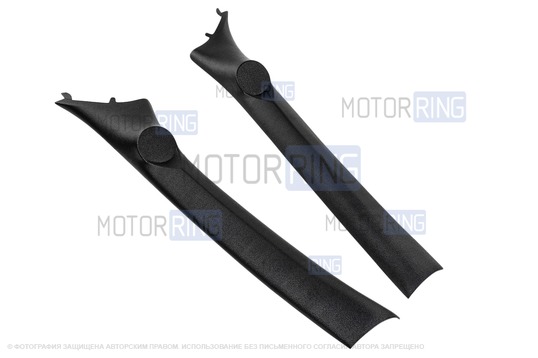 Облицовки стоек ветрового окна (лобового стекла) VS-Avto АвтоСоната черные под пищалки (направлены на стекло) для Лада Гранта, Гранта FL, Калина 2