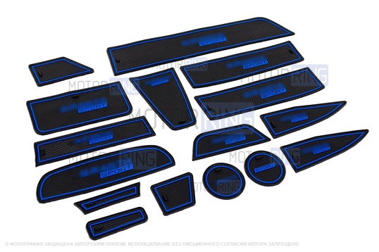 Комплект черно-синих силиконовых ковриков панели приборов и консоли Sport для Лада Гранта первого поколения (СО)_1