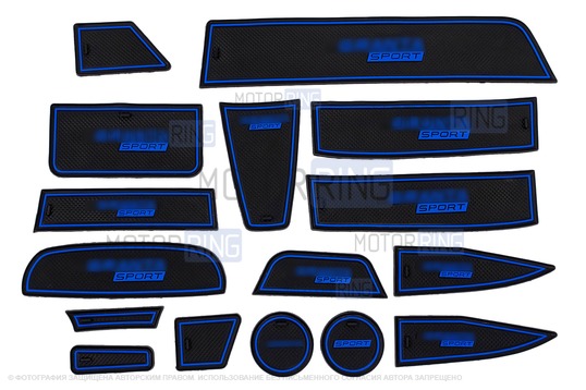 Комплект черно-синих силиконовых ковриков панели приборов и консоли Sport для Лада Гранта первого поколения (СО)
