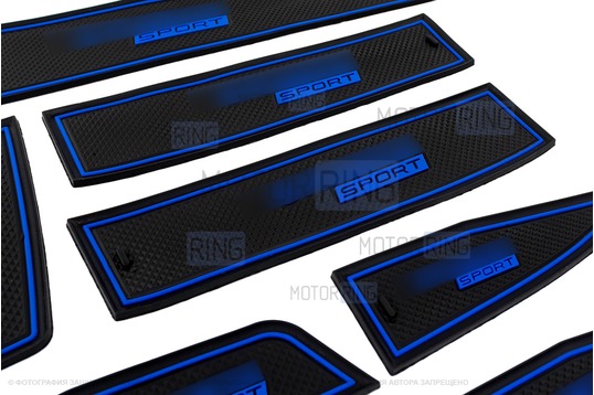 Комплект черно-синих силиконовых ковриков панели приборов и консоли Sport для Лада Гранта первого поколения (СО)