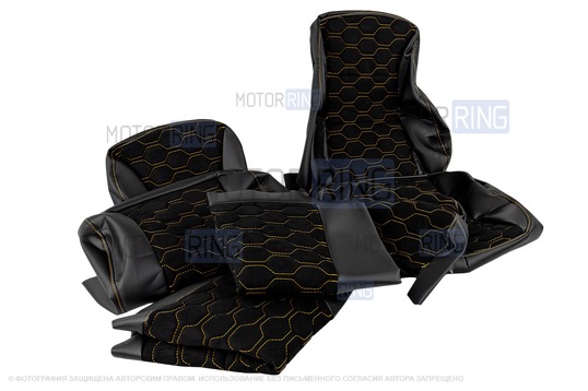 Обивка сидений (не чехлы) экокожа с алькантарой (цветная строчка Соты) для ВАЗ 2108-21099, 2113-2115, 5-дверная Лада 4х4 (Нива) 2131