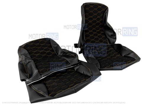 Обивка сидений (не чехлы) экокожа с алькантарой (цветная строчка Соты) для ВАЗ 2108-21099, 2113-2115, 5-дверная Лада 4х4 (Нива) 2131