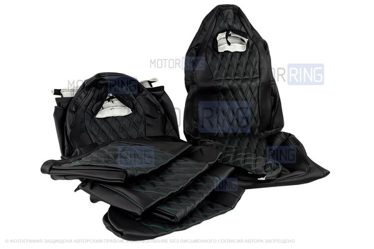 Обивка (не чехлы) сидений Recaro экокожа гладкая с цветной строчкой Ромб/Квадрат для ВАЗ 2110, Лада Приора седан