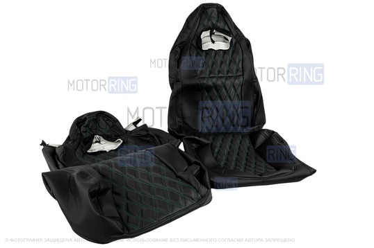 Обивка (не чехлы) сидений Recaro экокожа гладкая с цветной строчкой Ромб/Квадрат для ВАЗ 2110, Лада Приора седан