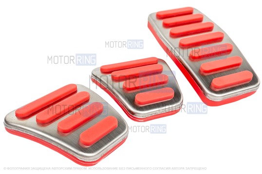 Накладки на педали Sal-Man с красными резиновыми вставками для ВАЗ 2114-2115, Лада 4х4, Нива Легенд, Тревел, Калина, Приора, Гранта, Шевроле Нива, Датсун с МКПП и Е-Газ Рикор_1