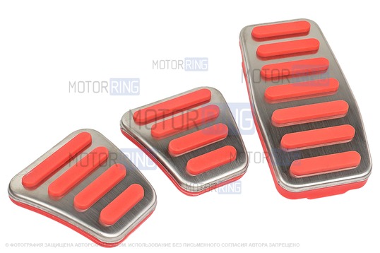 Накладки на педали Sal-Man с красными резиновыми вставками для ВАЗ 2114-2115, Лада 4х4, Нива Легенд, Тревел, Калина, Приора, Гранта, Шевроле Нива, Датсун с МКПП и Е-Газ Рикор