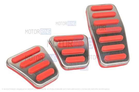 Накладки на педали Sal-Man с красными резиновыми вставками для ВАЗ 2114-2115, Лада 4х4, Нива Легенд, Тревел, Калина, Приора, Гранта, Шевроле Нива, Датсун с МКПП и Е-Газ Рикор